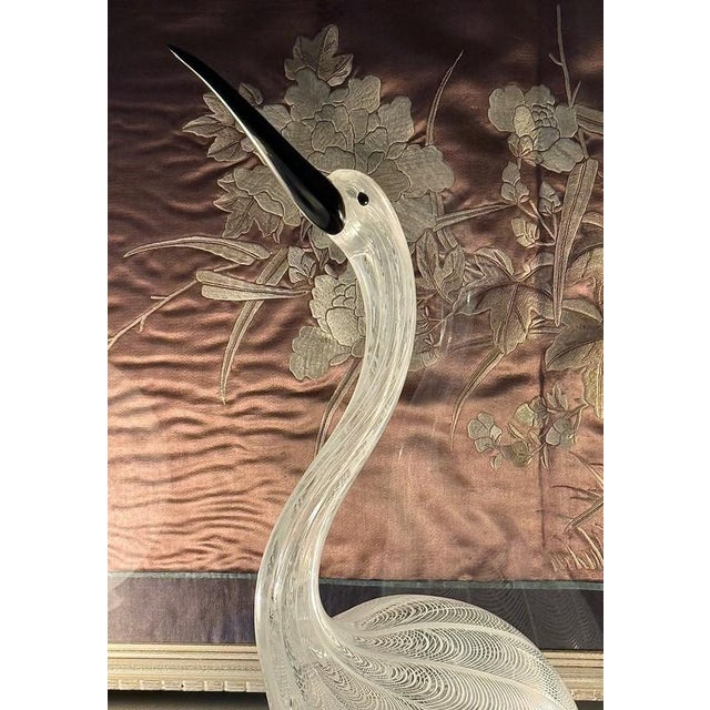 Licio Zanetti 1970s 30" Signed Licio Zanetti Murano Latticino Italian Art Glass Heron Crane Bird Sculpture For Sale - Image 4 of 12