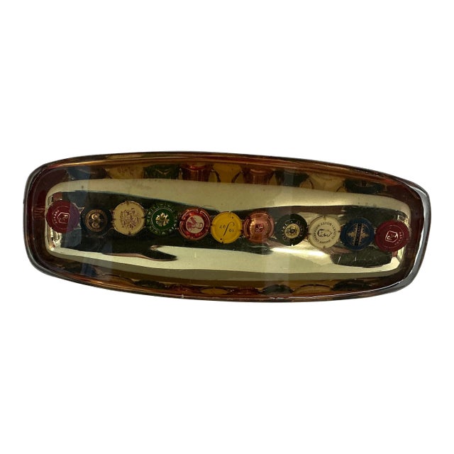 Tray With Embedded Champagne Capsules, Sealed Under a Clear Glossy Layer of Protective Resin For Sale