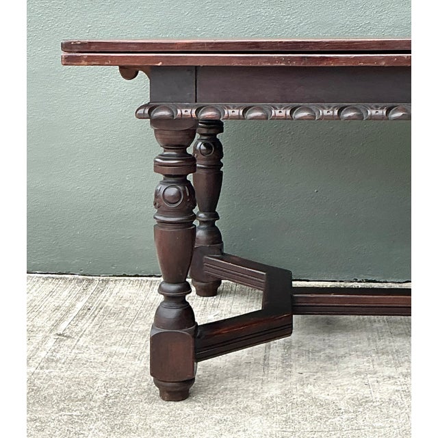Wood Vintage Carved Wood Extension Dining Table For Sale - Image 7 of 12