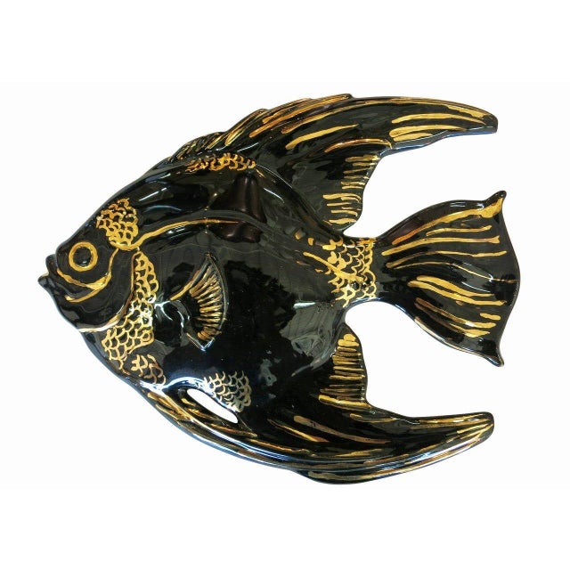 1950s Mid-Century Ceramic Black & Gold Plaster Aquatic Angelfish Wall Art, Set of 4 For Sale - Image 5 of 9