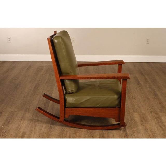 Early Rare Antique Stickley Brothers Arts And Crafts Inlaid Peacock Rocking Chair For Sale - Image 17 of 18