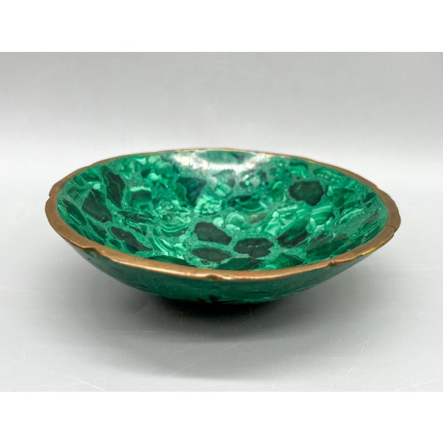 Organic Modern Green Malachite and Brass Bowl/ Vide Roche For Sale In Houston - Image 6 of 10