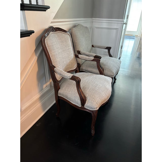 Late 20th Century Upholstered French Style Chairs- A Pair For Sale - Image 5 of 12