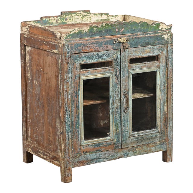 Vintage Indian Painted Teakwood Small Bookcase/Night Stand For Sale