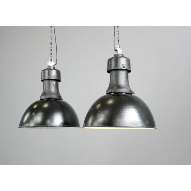 Industrial Factory Lights By Rech Circa 1920s Typ 1 Cast iron tops - Branded "Rech" in relief letters on each top - Takes...