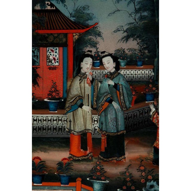 19th-Century Chinese Reverse-Painted Mirror Pictures, Set of 2 For Sale - Image 4 of 11