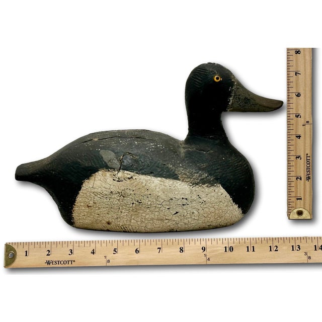 Very Nice Large Size Antique American Hand Carved & Painted Wood Duck Hunters Working Decoy With Glass Eyes For Sale - Image 17 of 18
