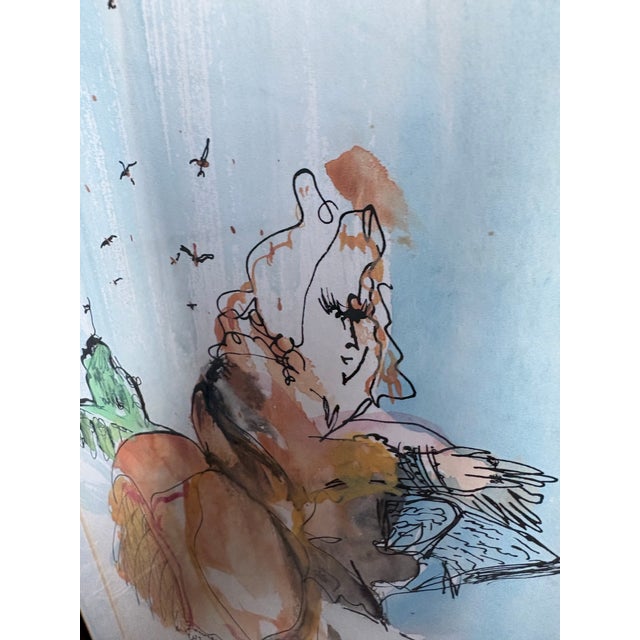 Collection of Three Signed Figurative Ink & Watercolor Works, 1973–1975 For Sale - Image 9 of 9