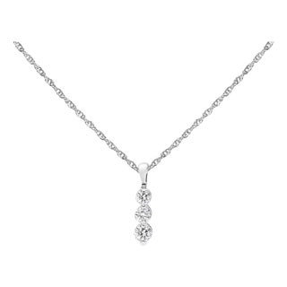.925 Sterling Silver 1/7 Cttw Lab Grown Diamond Three Stone Diamond Pendant Necklace - 18" Inches For Sale