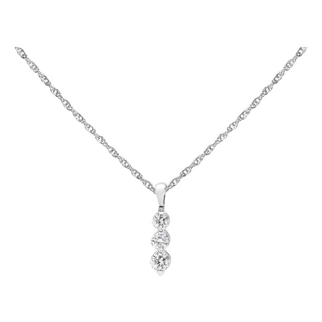 .925 Sterling Silver 1/7 Cttw Lab Grown Diamond Three Stone Diamond Pendant Necklace - 18" Inches For Sale