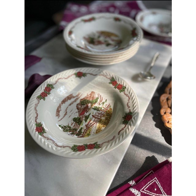 Set of 7 vintage Figgjo Flint Farmhouse bowls, made in Norway. It's part of a dinnerware collection known for its pastoral...