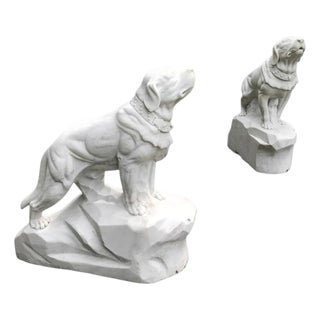 Italian Artist, Large Dog Sculptures, 1980, White Marble, Set of 2 For Sale