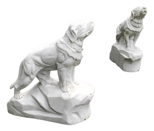 Italian Artist, Large Dog Sculptures, 1980, White Marble, Set of 2