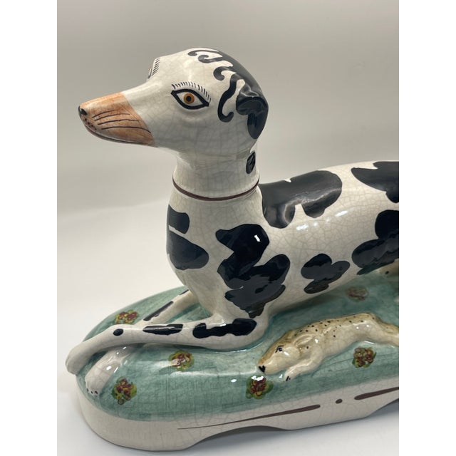 Mottahedeh Black and White Staffordshire Style Dog With Hare For Sale - Image 11 of 11