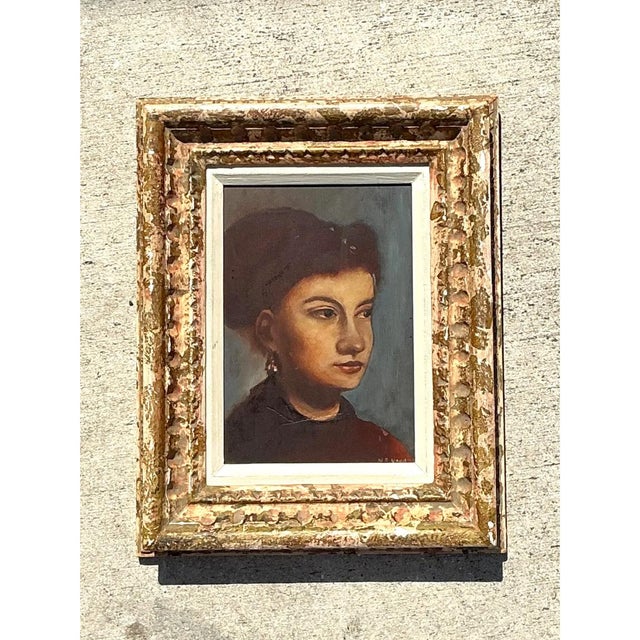 Vintage Framed Portrait Oil on Canvas For Sale - Image 10 of 12