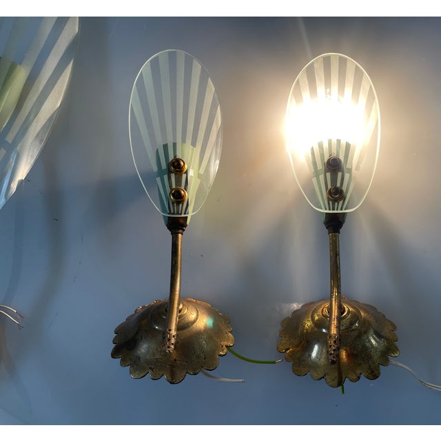 Italian Brass Glass Sconces, 1950s, Set of 3 For Sale - Image 4 of 18