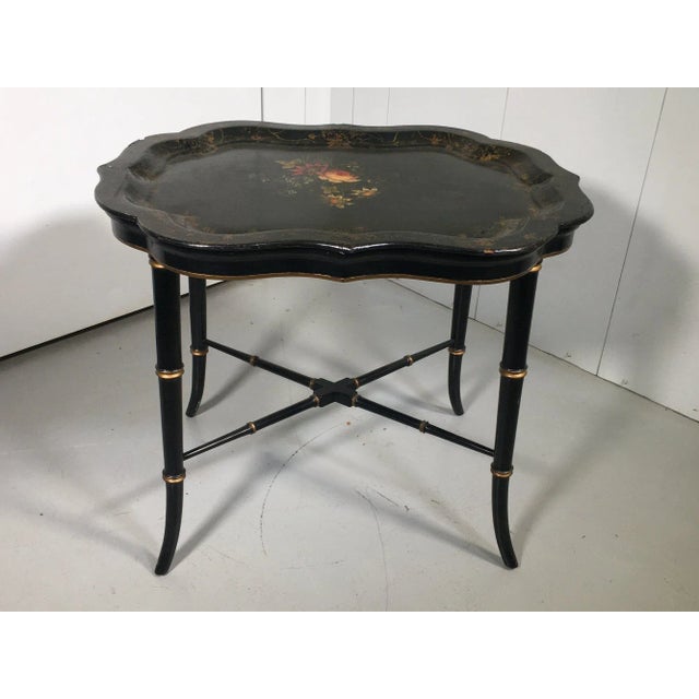 Mid 20th Century Mid 20th Century Vintage English Hand Painted Tole Tray Top Coffee Table For Sale - Image 5 of 8
