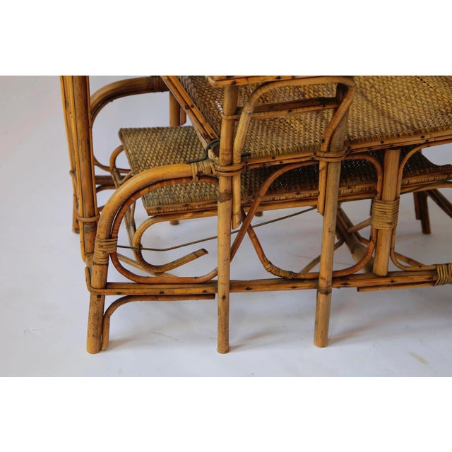 Brown French Riviera Rattan and Bamboo Recliner Chair, 1920s For Sale - Image 8 of 9