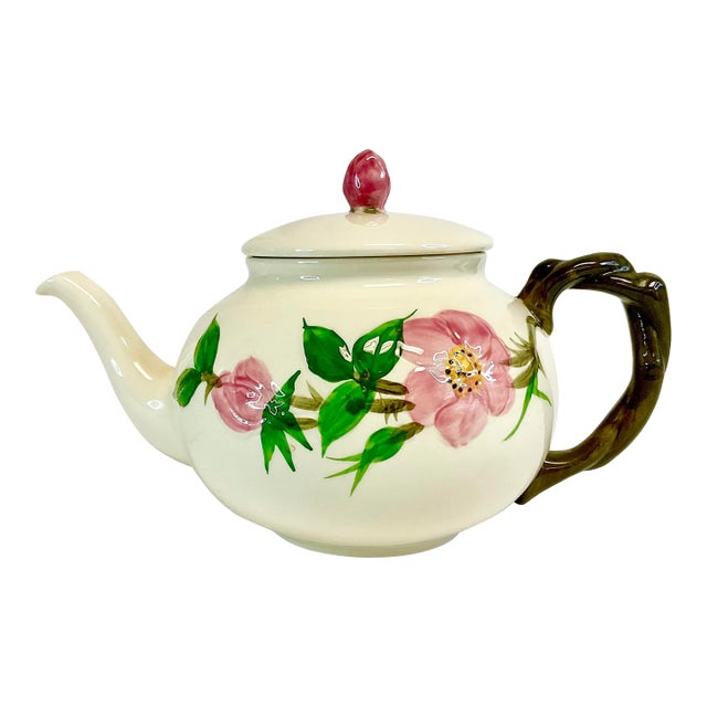 Mid-Century Americana Boho Chic Franciscan Desert Rose Tea Pot For Sale