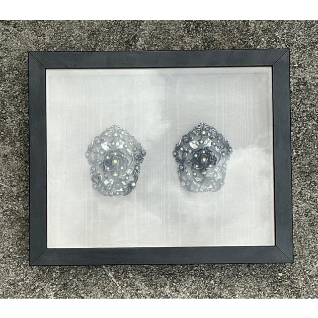 Silver Vintage 1940s Rhinestone Shoe Clips in Shadowbox For Sale - Image 8 of 12