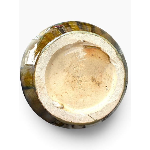 Olive Vintage Italian Drip-Glaze Ceramic Vase | Brown, Olive & Gold For Sale - Image 8 of 8