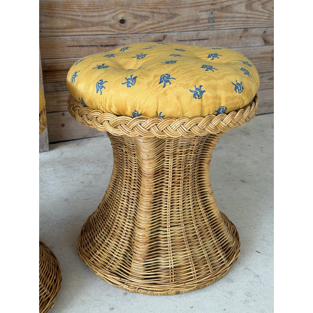 Contemporary Pair of Monumental Handcrafted Rattan Hourglass Ottomans by Mastercraft of Manila For Sale - Image 3 of 12