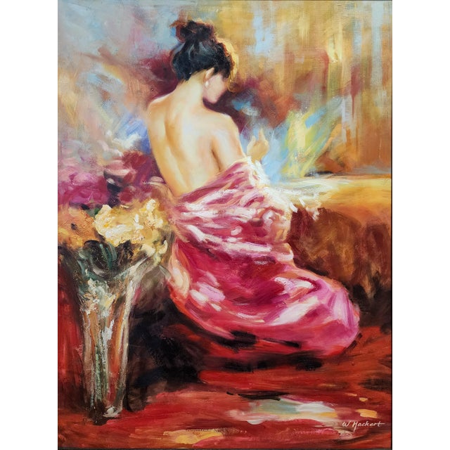 Original contemporary figurative painting, signed “W. Hackert,” executed in acrylic on canvas. The composition features a...