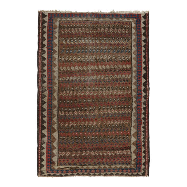 Antique Persian Rug in Brown With Colorful Geometric Patterns, From Rug & Kilim For Sale