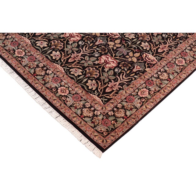 Shabby Chic Floral 1990's Pak-Persian Black/Brown Wool Rug - 8'2'' X 10'3'' For Sale - Image 3 of 9
