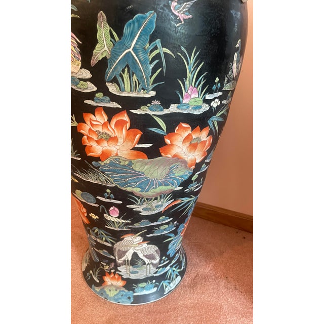 Monumental Famille Noire Palace Jars W/ Lids Foo Dogs For Sale - Image 4 of 5