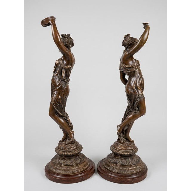 Large 20th Century Belle Époque French Female Figurines in Bronzed Metal, Set of 2 For Sale - Image 9 of 14
