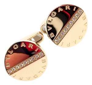Bulgari Yellow Gold Diamond Classic Round Cufflinks, A Pair