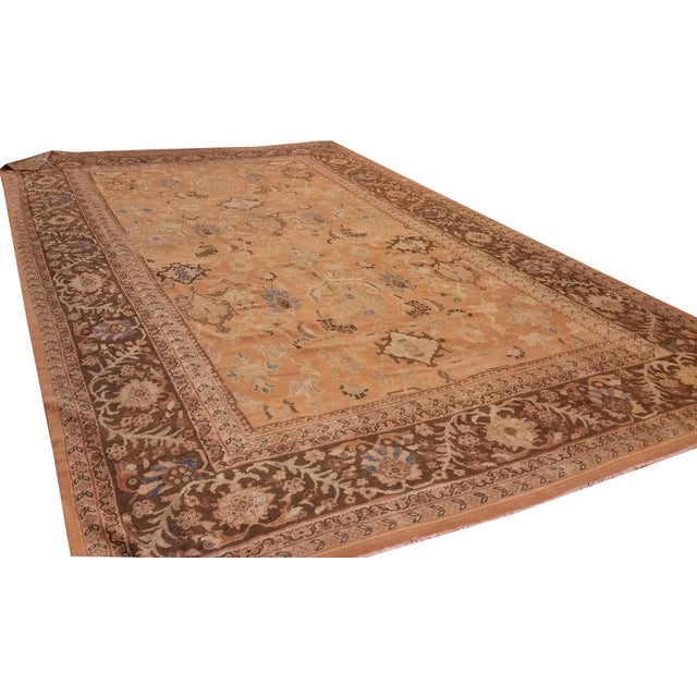 Antique Persian Sultanabad Carpet, Handmade Oriental Rug, Brown, Peach Soft Blue For Sale - Image 11 of 17