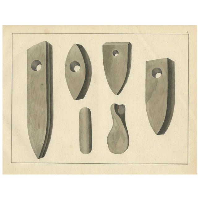 Early Stone Axes and Tools from Medieval Studies, 1842, Lithograph For Sale