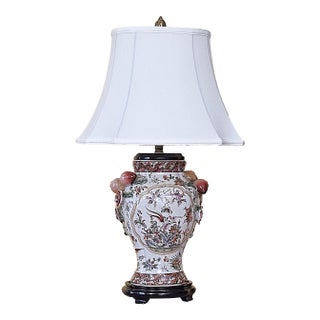 Vintage Chinese Famille Rose Porcelain Vase Lamp With Floral, Bird & Fruit Decoration For Sale