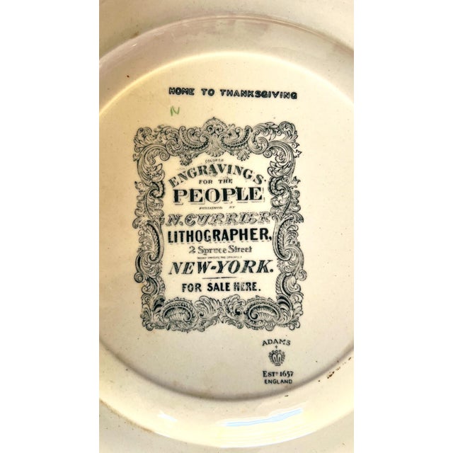 1930s Adams Currier and Ives Dinner Plates Gray Rose Border Vintage Americana Transferware - Set of 8 For Sale - Image 12 of 12