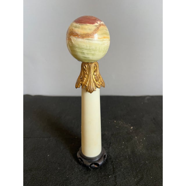 Wood 1950s Neoclassical Marble Column & Sphere Table Article With Bronze Accent and Wood Base For Sale - Image 7 of 7
