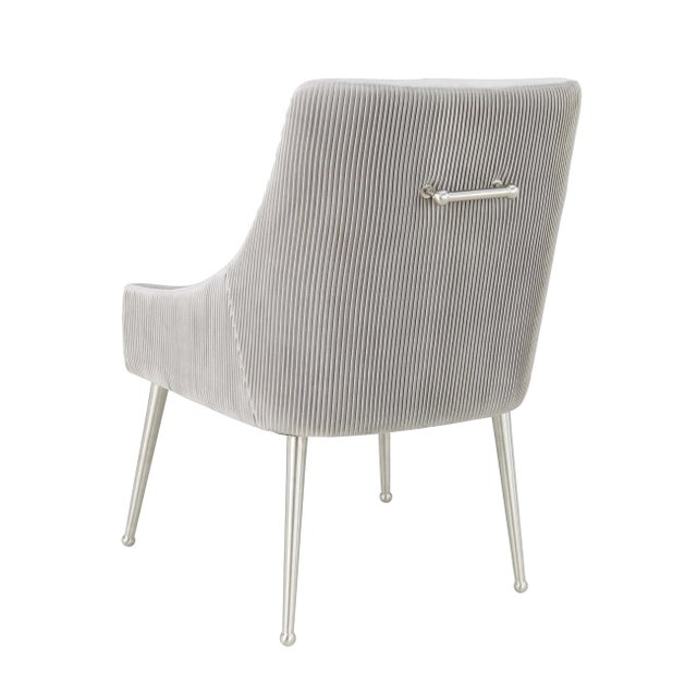Beatrix Pleated Light Grey Velvet Side Chair with Silver Legs For Sale - Image 4 of 9