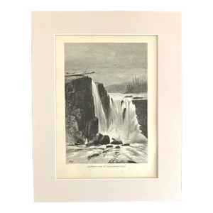 Antique 1874 Wood Engraving "Southern Side of Willamette Falls" OR in 11x14 Mat