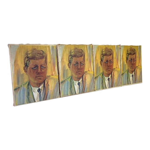 Set of 4 Vintage Mid Century Screened Kennedy Pop Art Portraits For Sale