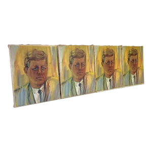 Set of 4 Vintage Mid Century Screened Kennedy Pop Art Portraits