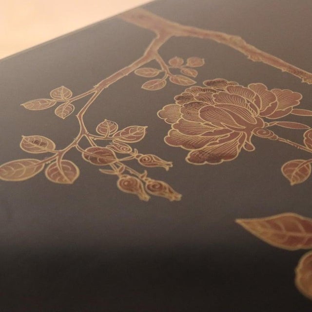 Early 20th Century Chinese Ebonized & Gilt Credenza With Figural & Floral Soap Stone Inlay 20thC For Sale - Image 13 of 17