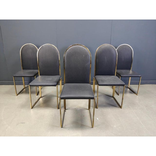 Vintage Brass Dining Chairs attributed to Belgochrom, 1970s, Set of 5 For Sale - Image 13 of 15