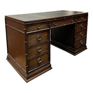 Faux Bamboo Campaign Partner Desk by Sligh Furniture For Sale