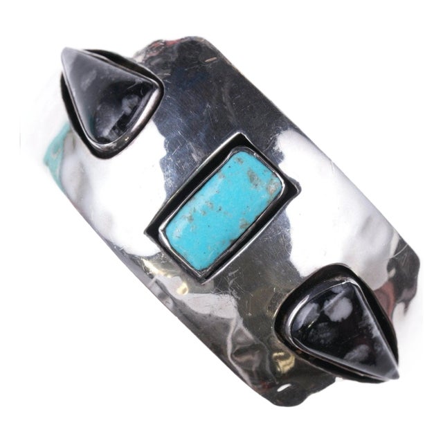 6.25" Vintage Sterling, turquoise and Jasper southwestern bracelet For Sale