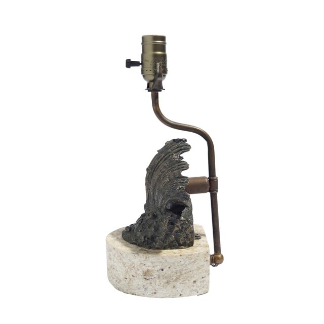Contemporary Vintage Cast Bronze Shell Lamp on a Marble Base, C. 1900 For Sale - Image 3 of 12