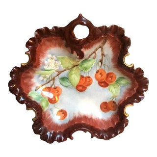 Signed Antique Hand Painted Cherries Cabinet Bowl For Sale