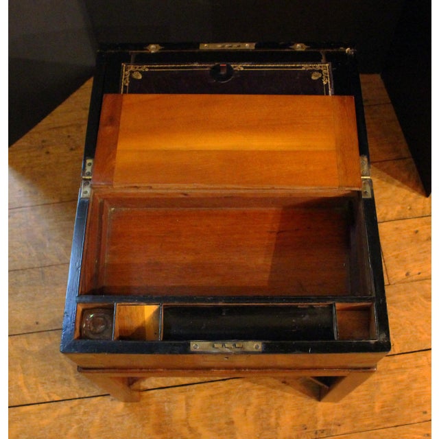 Brown C. 1860 Burl Walnut English Lap Desk on Custom Side Table Stand For Sale - Image 8 of 9
