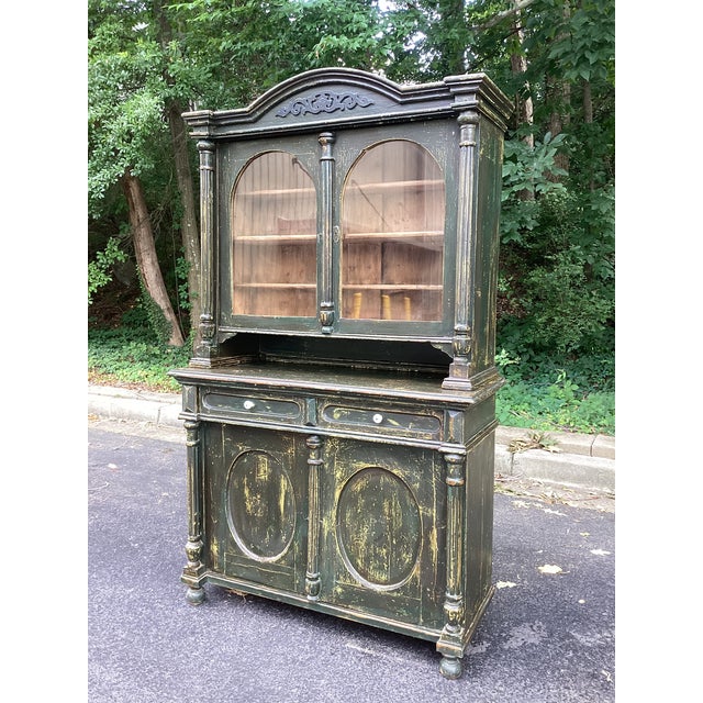 Antique Swedish Gustavian Style Painted Pine Two-Piece Hutch Cabinet For Sale - Image 4 of 10