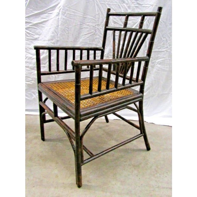 1950s 1950s Burnt Bamboo Cane Seat Dining Chairs- Set of 4 For Sale - Image 5 of 18